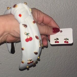 Cherry Embellished White Headband and Earring Set